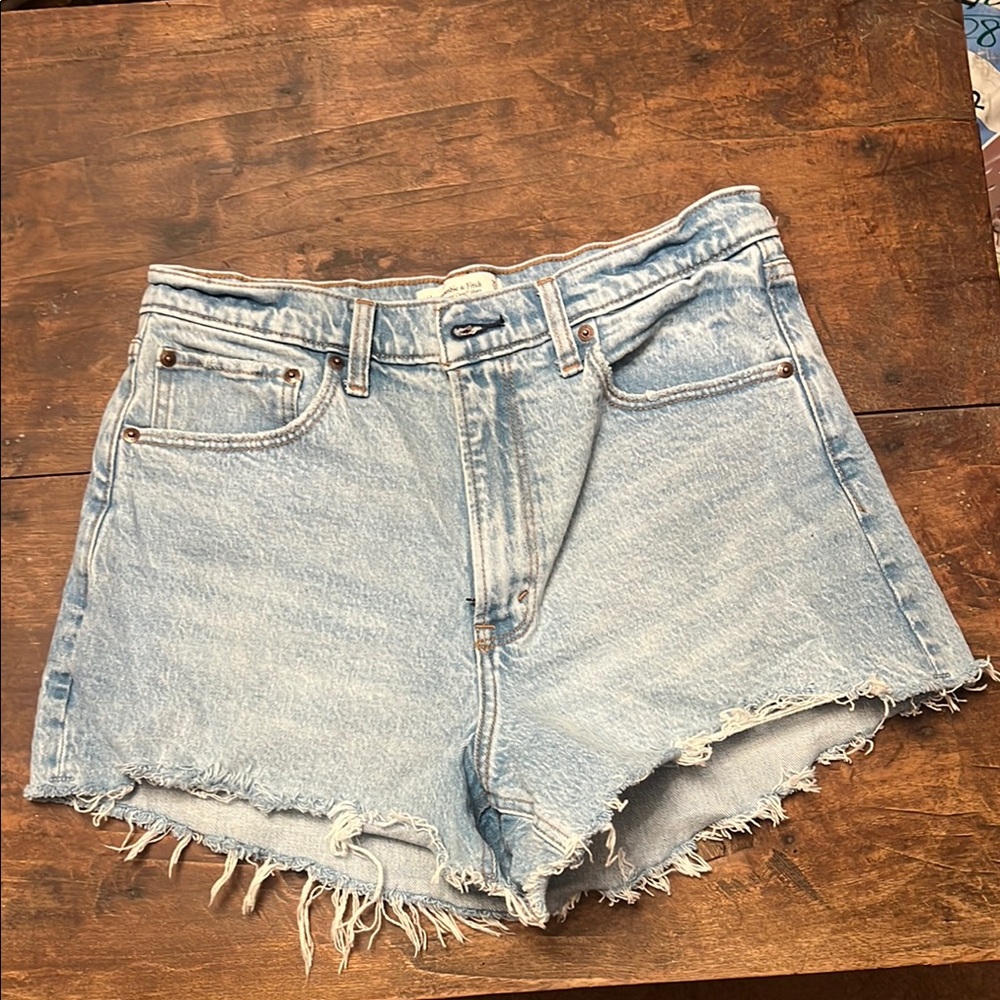 Abercrombie & Fitch Blue Jean Shorts Distressed Raw-Edge